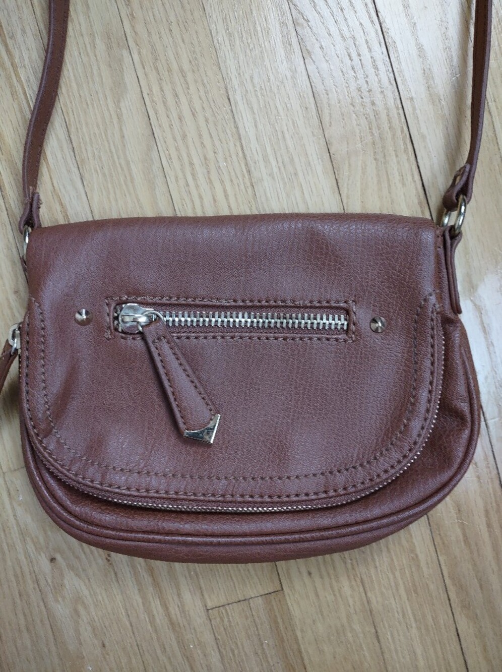 ALDO Cognac Brown Crossbody Bag | Double Zip Mini Purse | Gold Hardware - Picture 2 of 8